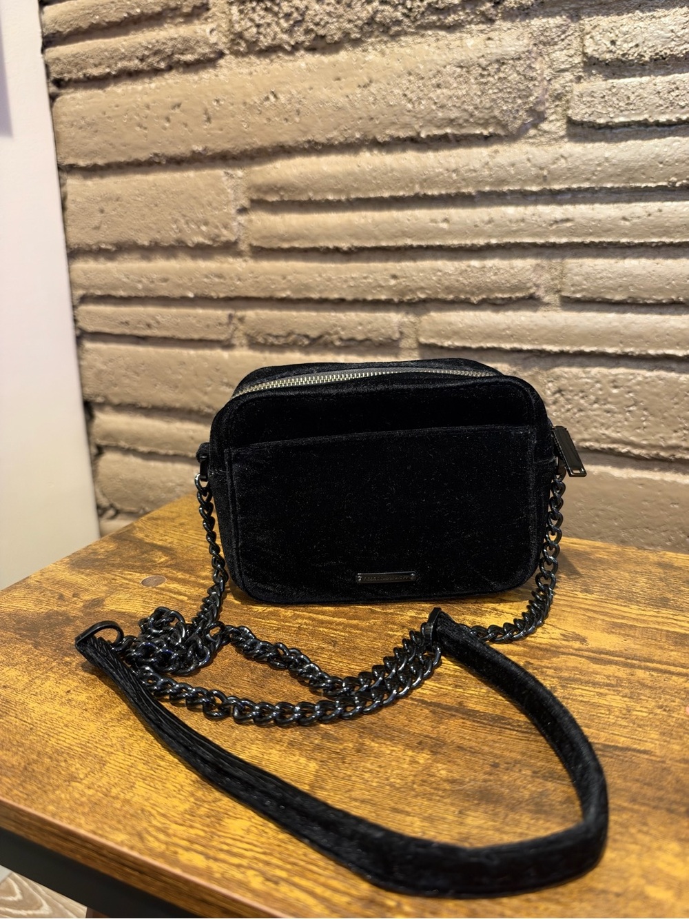 Rebecca Minkoff velour black chain crossbody